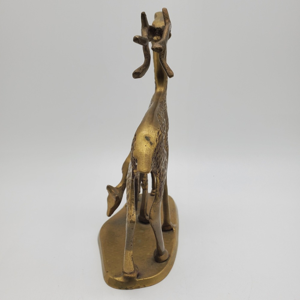 Solid Brass Deer Figurine Doe & Fawn Sculptural Animal Statue Vintage Textured - Picture 4 of 8